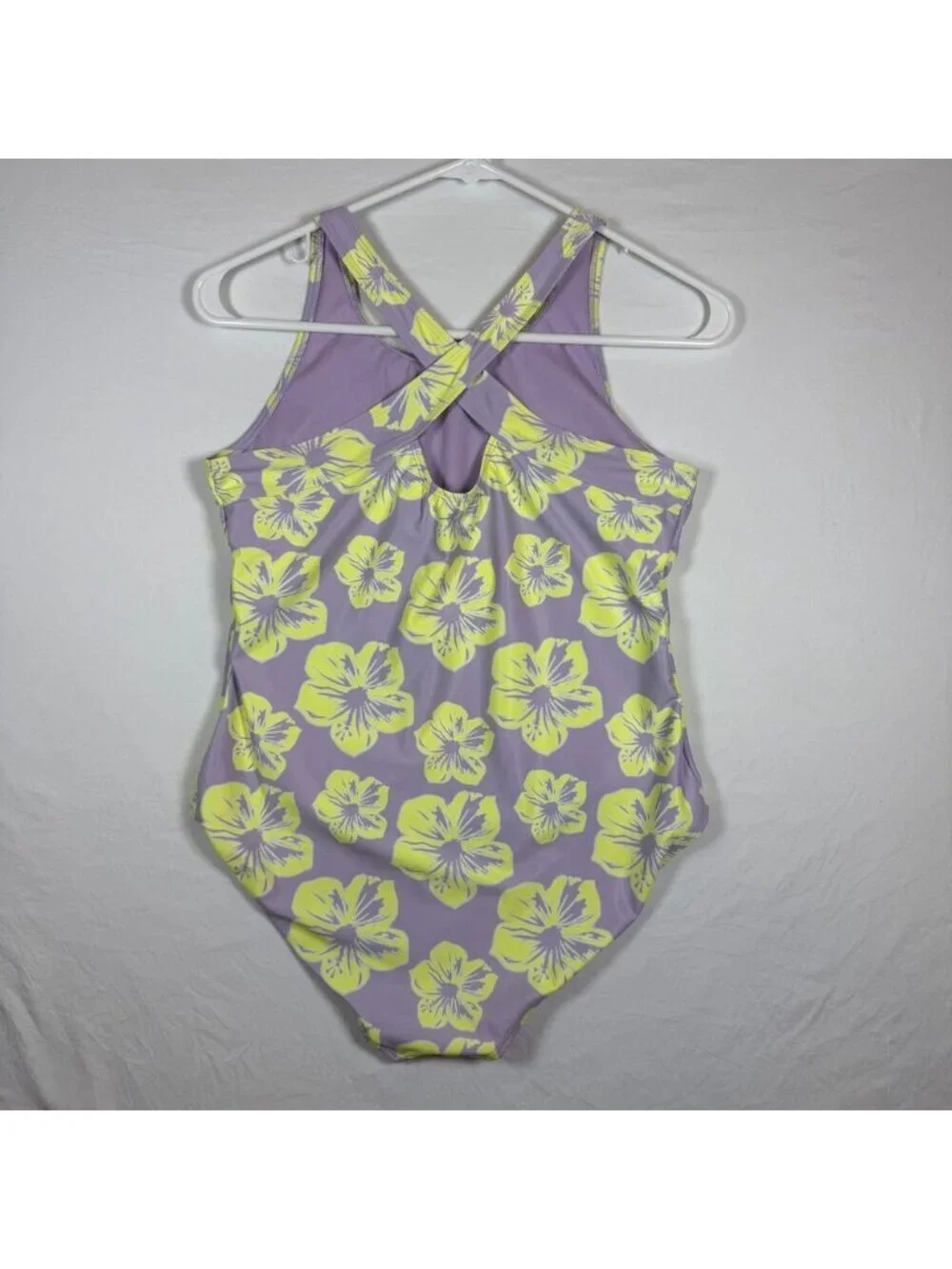Lands' End Girls UPF 50+ One Piece Swimsuit XL 14-16 Lavender Floral